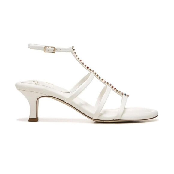 Franco Sarto Womens White Leather Rhinestones Kitten Heel Sandals Sz 8.5 New - Picture 10 of 15